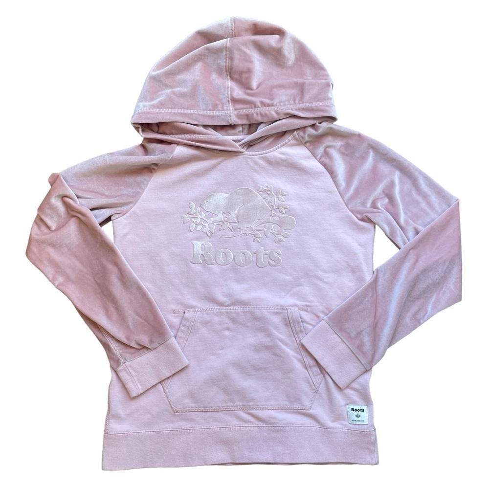 Roots Canada Sweatshirt Hoodie Pink Velvet Pullover Beaver Sz XL